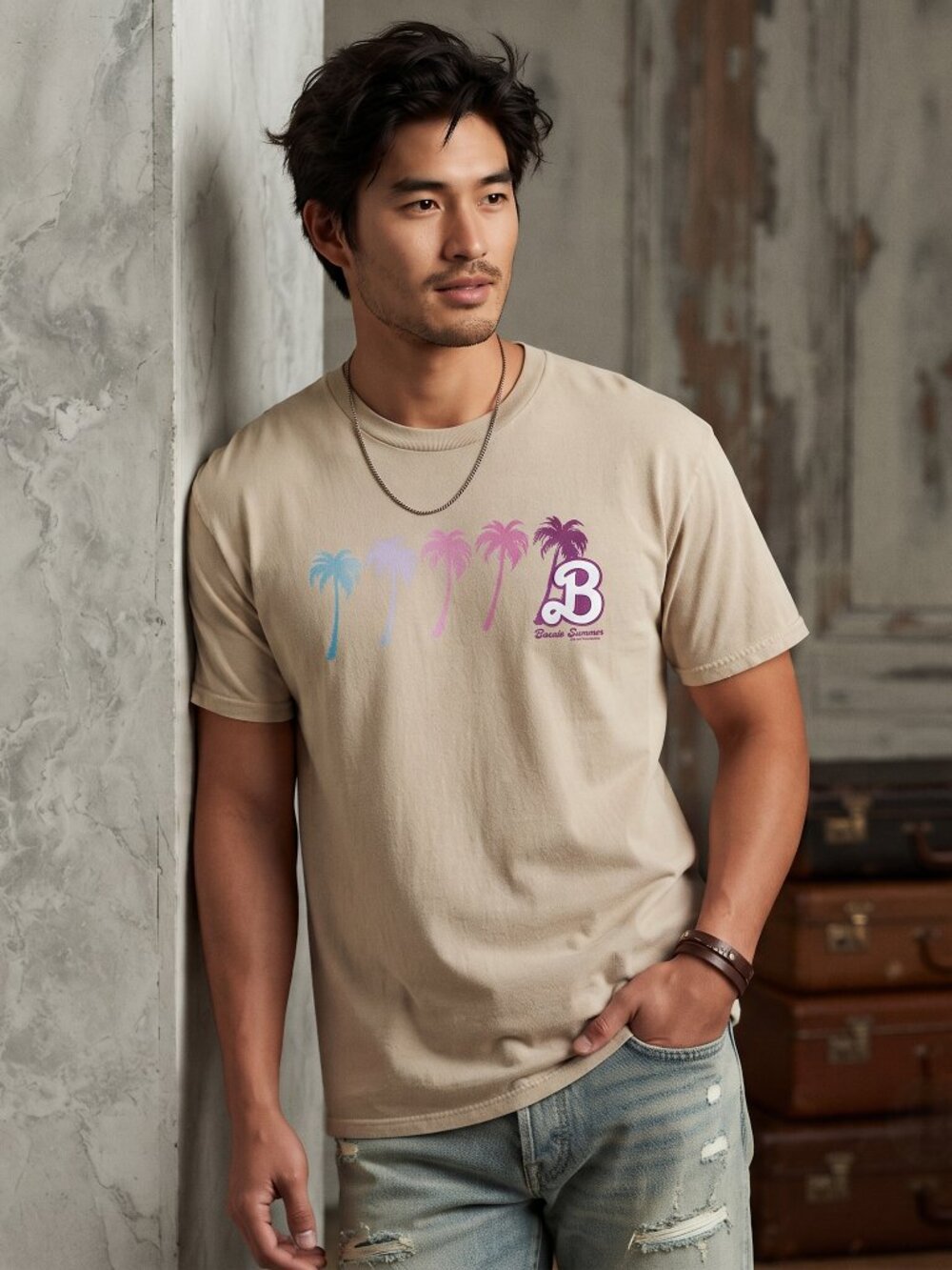 Mattel Barbie Dream Summer Men L Tee Large Beige Cotton Archival Rare Graphic